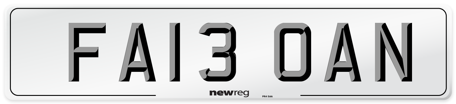 FA13 OAN Number Plate from New Reg